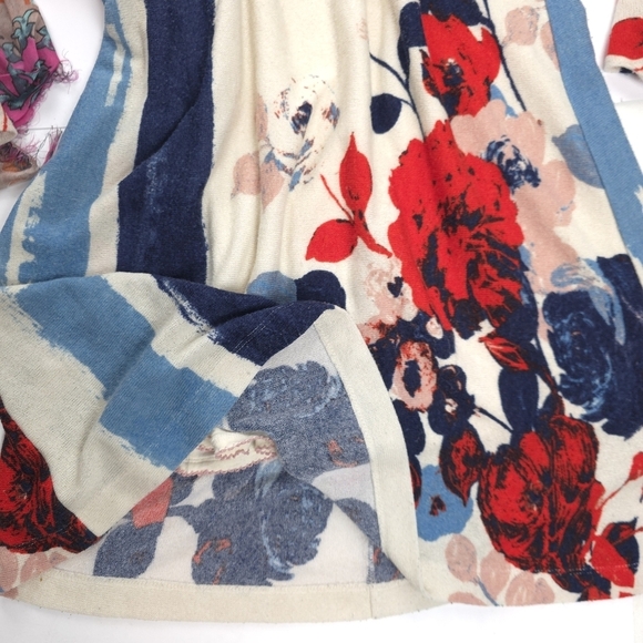 Maeve Anthropologie Blue Cream Floral Dress Sz L - Picture 4 of 13